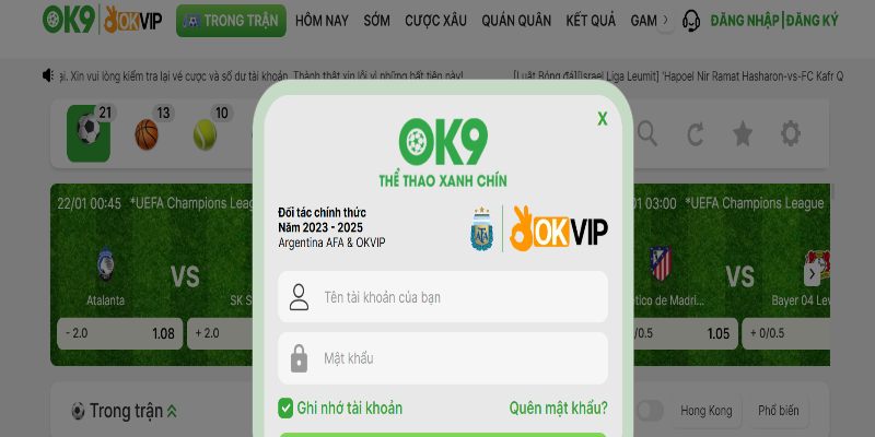 Cách đăng nhập OK9 qua website